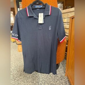 Ralph Lauren Navy Polo with Red and White Stripe Trim